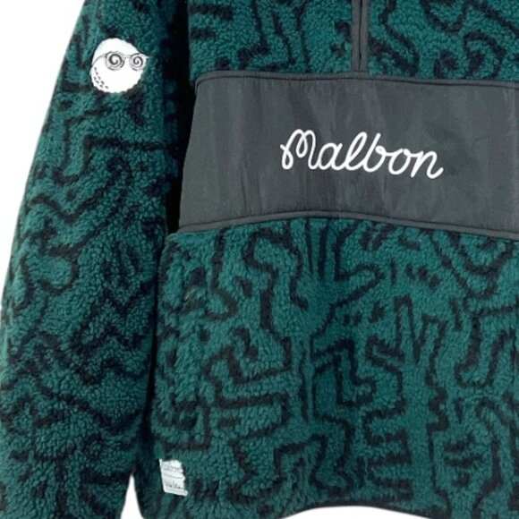 Malbon x Keith Haring Golf Jumper Sherpa Zip Fleece Pullover Green Mens Small - Picture 2 of 4